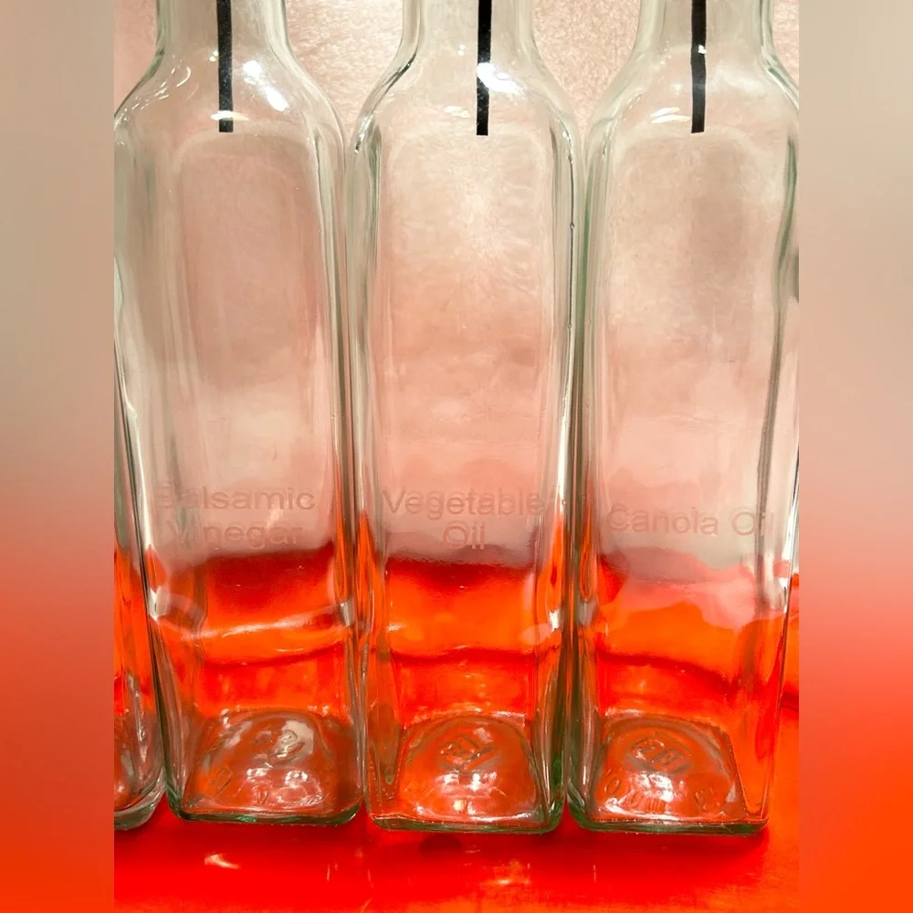 (4) New Glass Canola Vegetable Oil Vinegar Bottles Dispensers